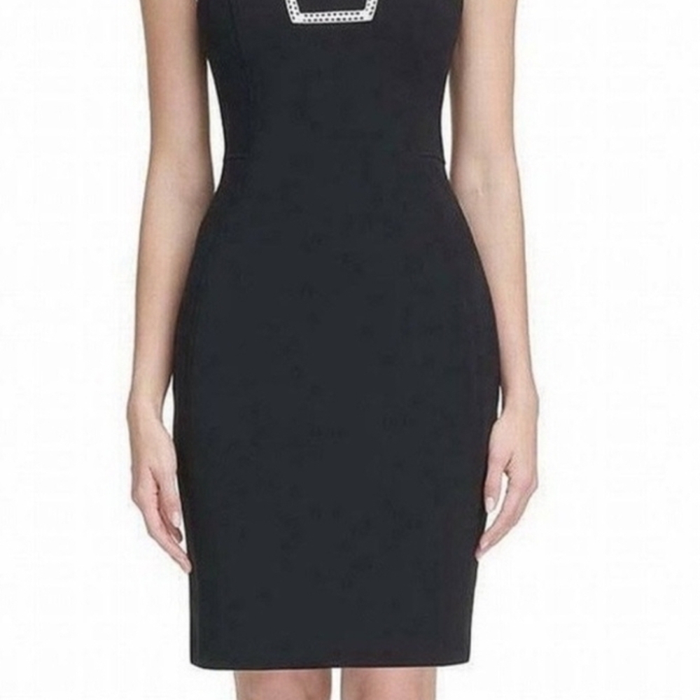 Tommy Hilfiger Black Midi Dress with Embellished Neckline
